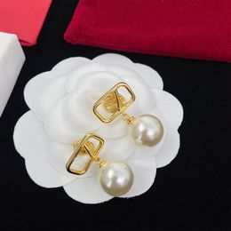 groothandel Hoge kwaliteit Style Designer Pearl Oorbellen Dames Oorknopjes Luxe Gold Crystal Double V 925 sterling silve charms Sieraden Classic High End