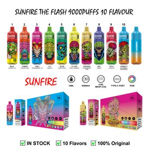 Sunfire de alta calidad de alta calidad al por mayor 9000 Puff desechable Vapor de humo electrónico 18ml 0mg 20mg 50mg 600mAh Vapers Pod Bars Bars Bars Bulk 7K 8K 9K 10K 12K 15K Tornado Big Vapor