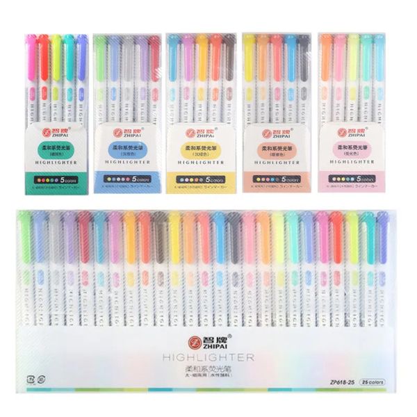 wholesale Resaltadores Caja de 25 colores Mildliner Resaltador Pluma Marcadores fluorescentes Suministro de marcadores de arte de doble cabeza Papelería japonesa ZZ