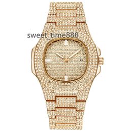 Groothandel Hip Hop Iced Out Diamond Watch Heren Luxe Gouden Klok Volledig Kristal Strass Bling Quartz Horloge Pols