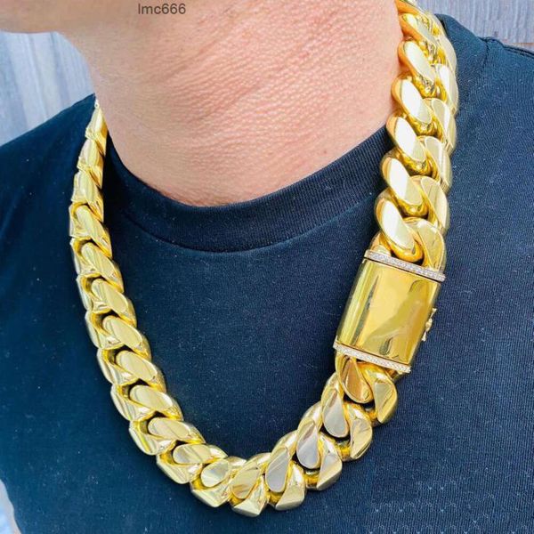 Venta al por mayor de joyería de Hip Hop Cubana 10mm-20mm 14k 18k Real sólido chapado en oro gargantilla pesada collar de cadena de eslabones cubanos de Miami para hombres