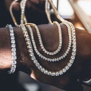 Gros Hip Hop Bijoux Mode Glacé Or 18 carats Plaqué Argent Laiton Zircon Diamant Tennis Chaîne Cz Collier pour Hommes Femmes