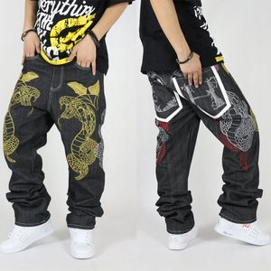 Groothandel-Hiphop Jeans Mannelijke Hot-Selling Losse Denim Broek Persoonlijkheid Snake Borduurwerk rechte lange broek voor mannen