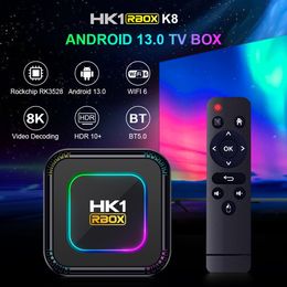 Groothandel HK1 RBOX K8 Android 13 TV Set-top box RK3528 128GB 64GB 32GB 16GB 2.4G 5G WIFI 6 BT5.0 RGB Licht 8K Vedio Decodering Mediaspeler TV BOX