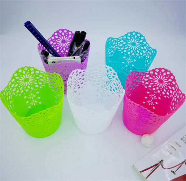 Venta al por mayor Hollow Flower Brush Storage Pen Pencil Pot Holder Container Desk Organizer Oficina Escritorio Decoración Regalo 7 colores JL1690