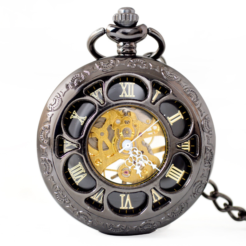 Ретро Полые механические карманные часы мужчин Женщины повседневные механические карманные часы