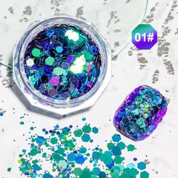 Venta al por mayor Holographic Nails Glitter Sequins DIY Nail Art Patrón de polígono colorido Sparkle Flakes Láser Uñas Decoración Manicura Consejos Encantos