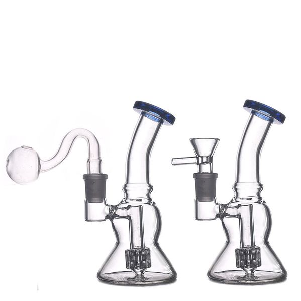 Gamiage en gros Mini petit bécher Bongs de douche Perc Perc Oil Pites Matrix Bird Cage Percolateur Verre Bong 14 mm Pipes d'eau conjointes avec tuyau de brûleur d'huile en verre mâle