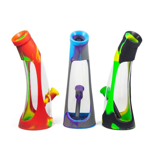 Gros Corne Silicone Verre Pipe À Eau En Verre Dab Rig 8,5 pouces Cool Durable Tabac À Fumer Rig Incassable Tuyaux Factoy Prix