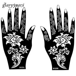 Groothandel-hot 1 paar henna tattoo stencil Mooi bloempatroonontwerp voor vrouwen Body Hands Mehndi Airbrush Art Painting 20 * 11 cm S125