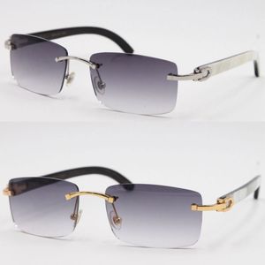 Vente en gros 8200757 Style Lunettes de soleil sans monture Véritable rayures verticales noires et blanches naturelles Lunettes en corne de buffle Or 18 carats UV400 Taille de la monture de la lentille: 56-18-140mm Chaud