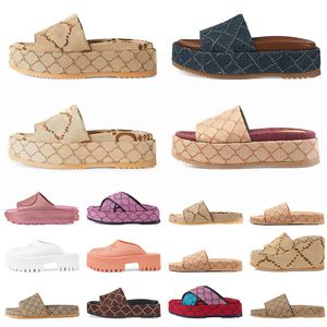 wholesale Zapatos casuales a rayas de baño calientes para mayor comodidad Plataformas Zapatillas estampadas bordadas Verano Talón plano Diapositivas Pisos Parte inferior gruesa Famoso diseñador de lujo