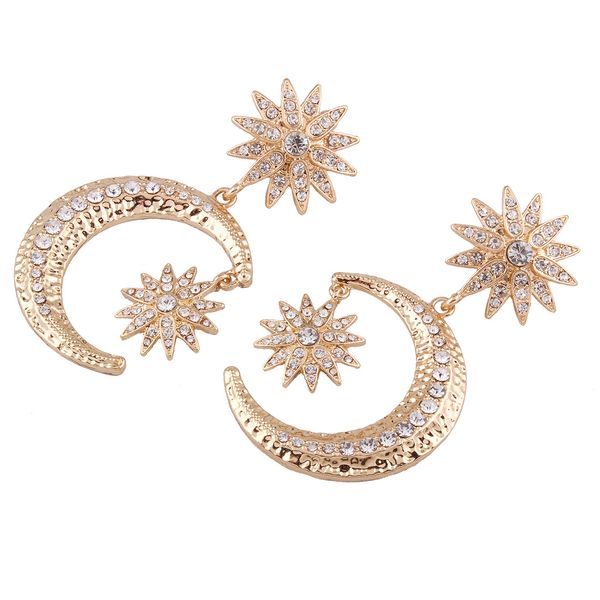 Al por mayor-caliente nuevo diseñador de moda exagerado diamantes de imitación de cristal lindo estrella luna araña aretes para mujeres niñas