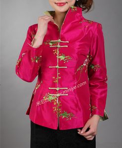 Groothandel - hete roze traditionele Chinese vrouwen zijde satijn borduurwerk jas jas bloemen maat S M L XL XXL XXXL gratis verzending MNY19-B