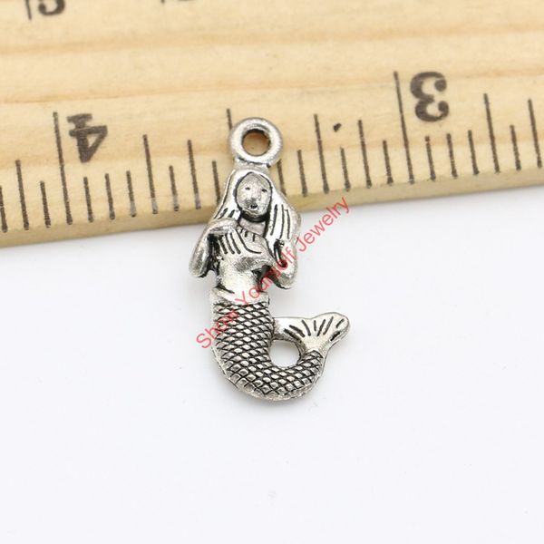 Gros-Hot Sale Antique Silver Tone Mermaid Charms Pendentifs pour la fabrication de bijoux DIY Artisanat à la main 22x11mm A217 Fabrication de bijoux DIY