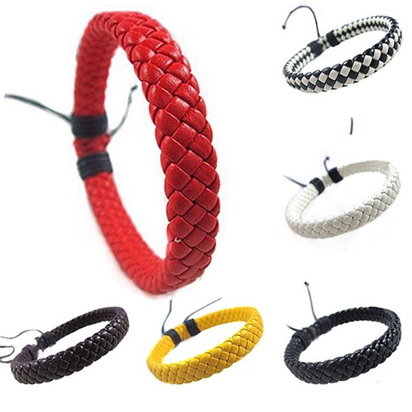 Vente en gros-Hot Vente Hommes Femmes Wrap Tressé Faux Cuir Bracelet Cadeau Manchette Bracelet Bracelet 6XO9 7EK6