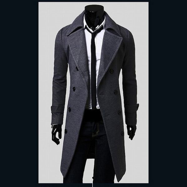 Al por mayor-Venta caliente Ropa de diseñador para hombre Estilo británico Trench Coat Invierno Otoño Chaqueta de lana Cazadora Hombres Abrigo Casacos 2M0135