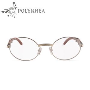 Groothandel-hot koop hout bril eyewear originele metalen frame mode mannen glazen frames ronde houten oogglazen met doos en koffers