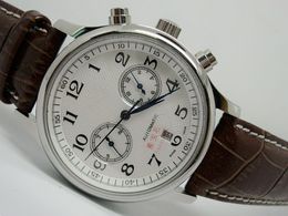 Groothandel - Heet verkoop herenhorloge mechanische automatische horloges voor heren witte wijzerplaat lederen band 2039