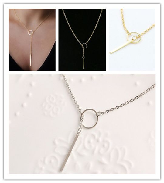 Vente en gros - Collier simple de barre de mode de vente chaude Exquis Belle Simple Barre d'Or Lariat Collier Cadeau