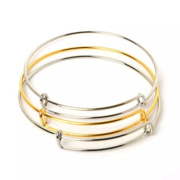 Venta al por mayor, superventas, brazalete de hierro extensible ajustable chapado en rodio dorado, pulseras de alambre de moda para joyería de mujer