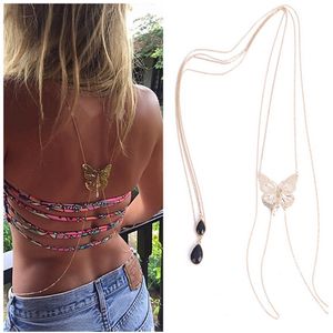 Groothandel-hot sexy bikini lange ketting lichaamsketen blote back gouden vlinder hanger lichaam sieraden NE147