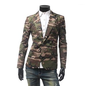 Trajes de hombre Blazers Venta al por mayor- Estilo Otoño Blazer para hombre Slim Fit Chaqueta de traje Diseñador de moda Fitness Camuflaje Botón único M-XXL1