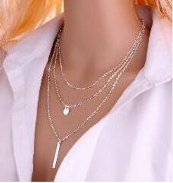 Groothandel- hete unieke mode goud verzilverd bar lariat kettingen lange strip multilayer 3 lagen ketting hangers kettingen vrouwen sieraden