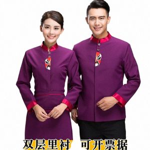 wholesale Hôtel Serveur Lg Manches Demi Maquillage Du Visage Restaurant Chinois Maison De Thé Vêtements De Travail Hot Pot Shop Uniforme Automne et x3af #