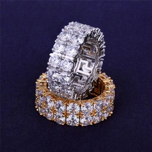 Vente en gros - Iced Out Ring Micro Pave CZ Stone Tennis Ring Hommes Femmes Charme Bijoux De Luxe Cristal Zircon Diamant Or Argent Plaqué Mariage