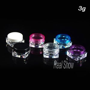 En gros en Chine 50pcs / lot, pot cosmétique, bouteilles d'échantillon transparent / blanc / rouge / bleu, Mini Mini Cream Bottle 3G