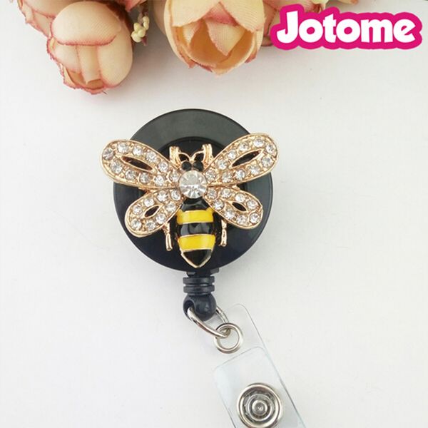 Porte-clés personnalisé en strass, prix de gros, 10 pièces/lot, porte-bobine rétractable pour Badge d'infirmière, abeille, Animal
