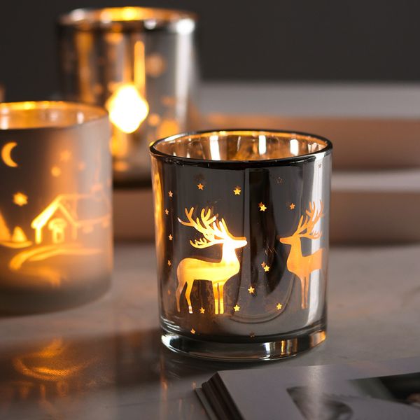 Bougeoirs d'encens créatifs en verre de renne de noël, vente en gros, tasse photophore