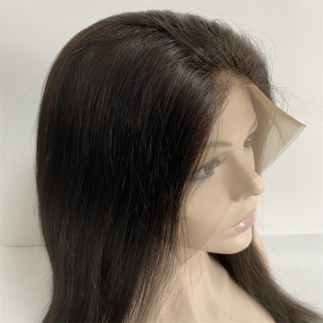 Cheveux humains vierges indiens en gros 150% densité 16 pouces couleur naturelle soyeuse droite pleine perruque de lacet pour les femmes