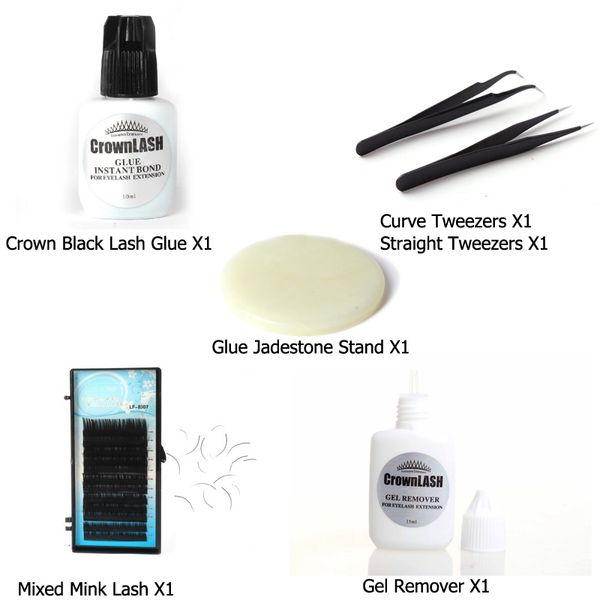 Kit d'extension de faux cils en gros-individuel, outil de maquillage pour cils, colle + dissolvant de colle + cils mixtes + support de colle