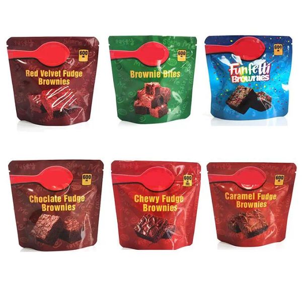 wholesale Bolsas de embalaje de brownies infundidos 600 mg pastel vacío masticable funfetti fudge choc olate caramelo terciopelo rojo