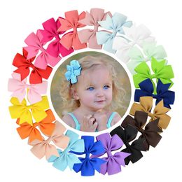 Groothandel ins 40 kleuren 3 inch kinderen baby meisjes effen boog haarclip kleurrijke lint haar clip baby haaraccessoires