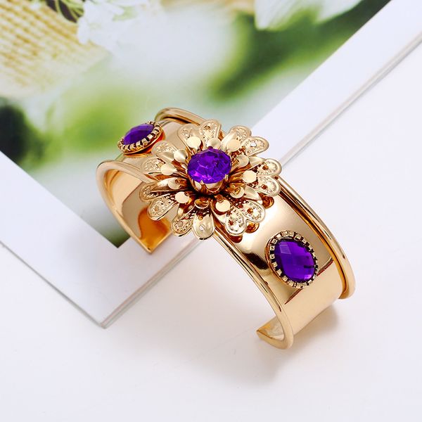 Gros-ins designer de luxe exagéré géométrique belle fleur diamant cristal réglable bracelet bracelet ouvert pour femme