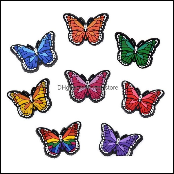En gros Insecte Colorf Papillons Pour Croc Pvc Chaussure Charmes Boucles Accessoires De Mode En Caoutchouc Souple Drop Livraison Pièces Chaussures