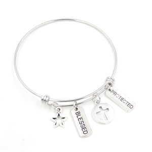 Groothandel Inspiratie Sieraden Roestvrijstalen Bangle Armband Inspire Star Protected Blessed Cross Charms BraceletBangle Gifts pulsera