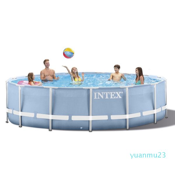 Vente en gros-INTEX 305 * 76 cm Cadre rond Ensemble de piscine hors sol Modèle 2020 Pond Family Piscine Filtre Pompe Structure à ossature métallique