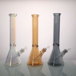 Vente en gros Ion Plaqué Art 3 Couleurs Ambre / Noir / Irisation H40cm Hauteur Bong d'eau en verre / Bécher de bong en verre de haute qualité / Bong de narguilé d'eau en verre de grande taille