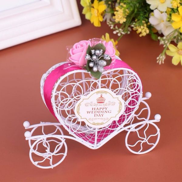 Gros Fil De Fer Boîtes De Bonbons Titulaires De Faveur Baby Shower Fournisseurs De Mariage Paquet De Chocolat Bonbons Boîte Chariot Coeur Fleurs Ornées