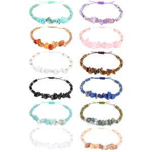 Gros Irrégulier Gravier Perlé Bracelet Naturel Améthyste Oeil De Tigre Tissé À La Main Bracelet Réglable Pour Femmes Hommes Jewerly