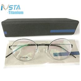 Groothandel-IVSTA Schroefloze Brillen Titanium Bril Mannen 98607 met logo box n Vrouwen Ronde Bijziendheid Optische Frame Denemarken Koreaanse