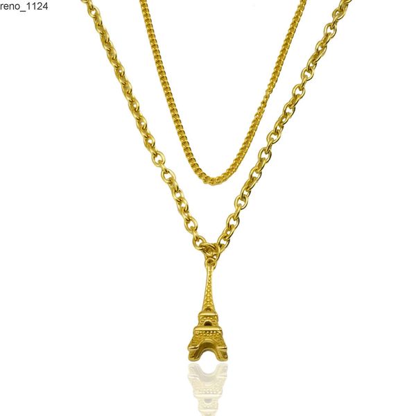 Bijoux en gros 18K plaqué or en acier inoxydable pendentif collier français Paris Tour Eiffel pendentif collier pour hommes femmes