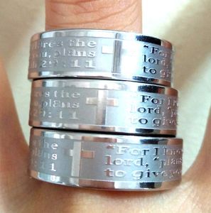 30 piezas Jeremías 2911 Anillos Biblia inglesa Cruz Jesús Anillos de acero inoxidable grabados Hombres Señores Oración Anillo de boda Joyería al por mayor