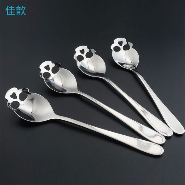 Venta al por mayor- jiaxin 1 piezas cubiertos de acero inoxidable forma de calavera divertida Mango largo cuchara de café cucharadita de postre cuchara de helado cuchara de caramelo