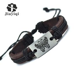 Groothandel-Jiayiqi 2016 Fashion Cuff Charm Classic Rope Lederen Armbanden Armbanden Vintage Butterfly Armband voor Vrouwen Sieraden