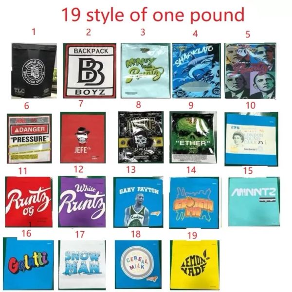 wholesale Jungle Boys Runtz Bag BACKPACKBOYZ PRESSURE Sharklato Money Bagg OBAMA paquet 1 livre 16 OZ sacs remplissage facile anti-odeur LL